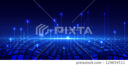 Technology futuristic glowing lines on dark blue background. 129654511