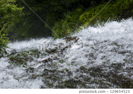 Oku-Nikko Yutaki Falls in summer: View from the top of the waterfall 129654523