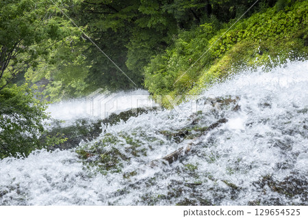 Oku-Nikko Yutaki Falls in summer: View from the top of the waterfall 129654525