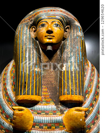 Coffins on display at the Grand Egyptian Museum in Giza 129654620