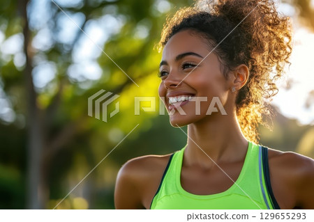 young woman jogging in park 129655293