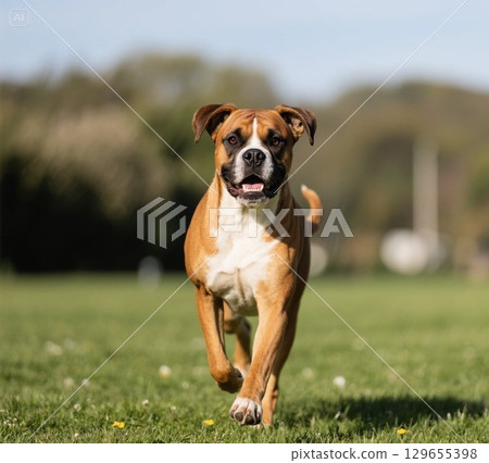 拳師犬在草地上奔跑 129655398