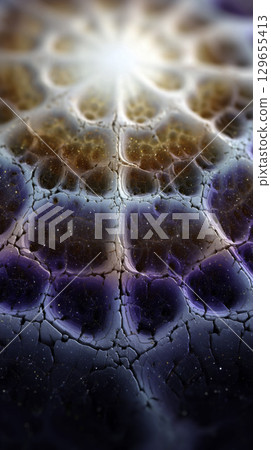 Intricate fractal patterns resemble a cellular network, merging organic growth, biological science, and abstract textures in radiant visual art 129655413