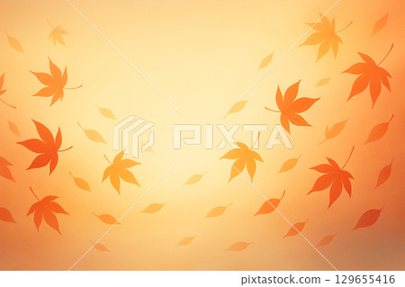 Abstract background of red and orange autumn leaves dancing in the autumn breeze 129655416