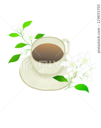 咖啡杯和花 129655705