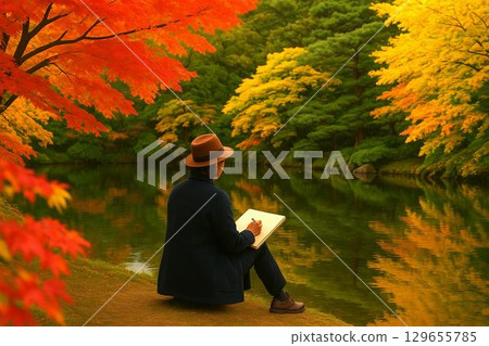 People strolling among the autumn leaves - Scenery that gives a sense of autumn in Japan 129655785