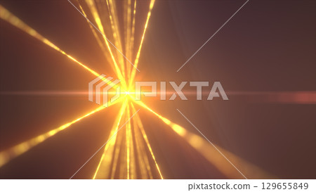 A golden explosion of light rays bursts outward in a radial pattern from a central glowing point 129655849