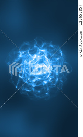 Soft glowing blue sphere with delicate electric textures on a dark smooth background 129655857
