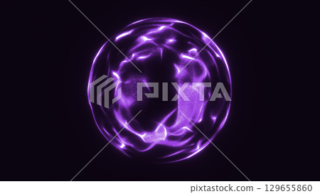 Abstract glowing purple sphere with dynamic light waves, futuristic digital energy design on dark background Abstract glowing purple sphere with dynamic light waves, futuristic digital energy design on dark background 129655860