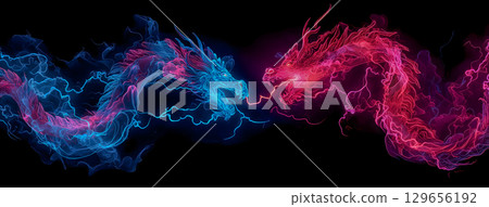 紅龍與藍龍之間的閃電之戰，象徵火與冰。 129656192