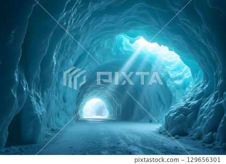 Majestic Antarctic Ice Cavern Glow 129656301
