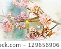 水彩櫻花與日本繡眼鳥 129656906