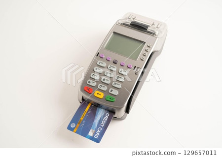 Payment POS terminal for finance and shopping business and technology. 129657011