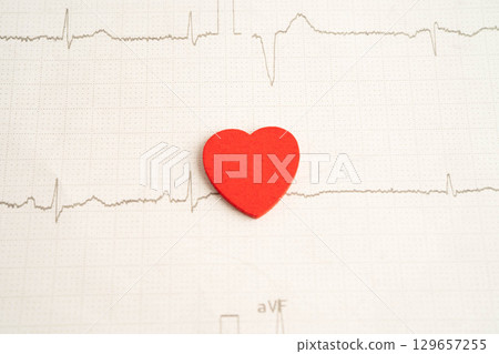 Electrocardiogram ECG, heart wave, heart attack, cardiogram report. 129657255
