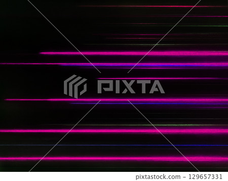A black background image with many thin rays of light, such as pink, arranged in straight lines. 129657331