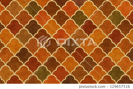 Autumn watercolor geometric pattern | Japanese modern background material 129657516