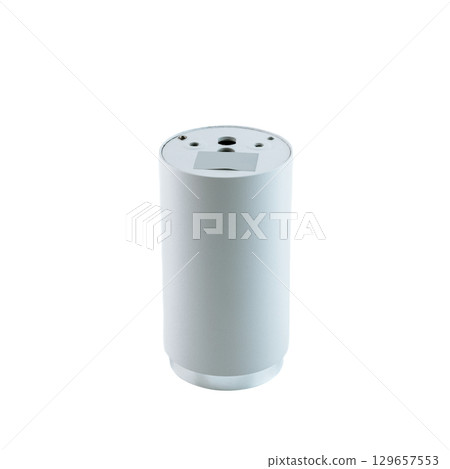 Vertical white light fixture for GU10 or MR16 bulb, isolated on white background, ideal for interior lighting projects and product presentations. Vertical white light fixture for GU10 or MR16 bulb, isolated on white background, ideal for interior lighting projects and product presentations. 129657553