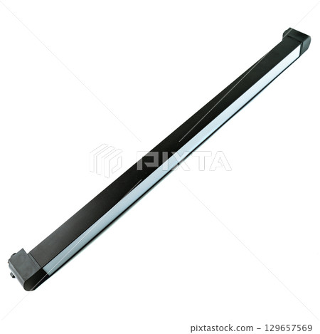 Modern black ceiling LED spotlight in diagonal position, isolated on white background, ideal for lighting design, catalog presentation and interior use. Modern black ceiling LED spotlight in diagonal position, isolated on white background, ideal for lighting design, catalog presentation and interior use. 129657569