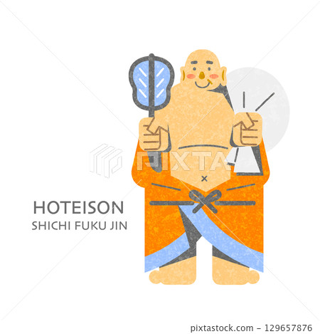 布袋七福神 簡約時尚的平面設計插畫 布袋七福神 簡約時尚的平面設計插畫 129657876