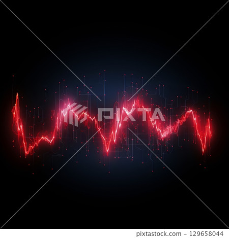 Dynamic Red Waveform Visualizing Data on Black Background. Abstract Concept. Modern Graph. 129658044