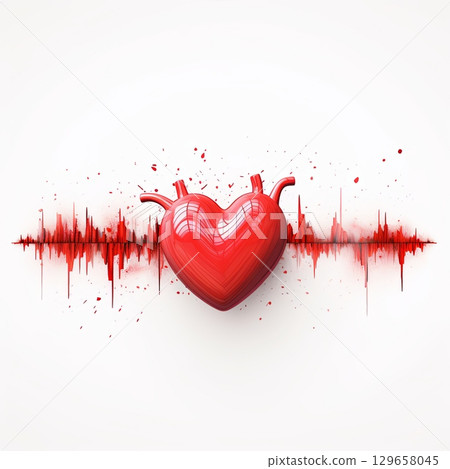 Red Heart on a White Background with Abstract Lines and Dots. Love, Health, and Connection. Red Heart on a White Background with Abstract Lines and Dots. Love, Health, and Connection. 129658045