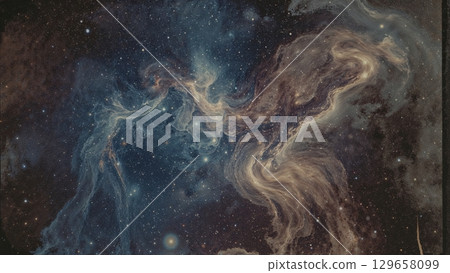A galaxy with a blue and orange swirl 129658099
