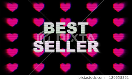 Glitch Heart Pattern with Best Seller Text for Retro 80s, Y2K Design 129658261