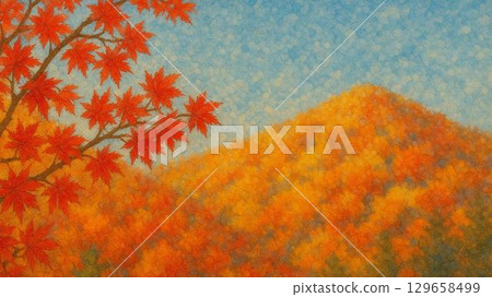 Abstract pointillism of autumn leaves in traditional Japanese colors 129658499