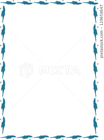 Blue whale frame. Vector sea life frame for text. Simple baby shower template element for design 129658647