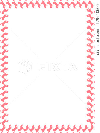 Unicorn childish frame. Magic unicorn horse template for your text Unicorn childish frame. Magic unicorn horse template for your text 129658666