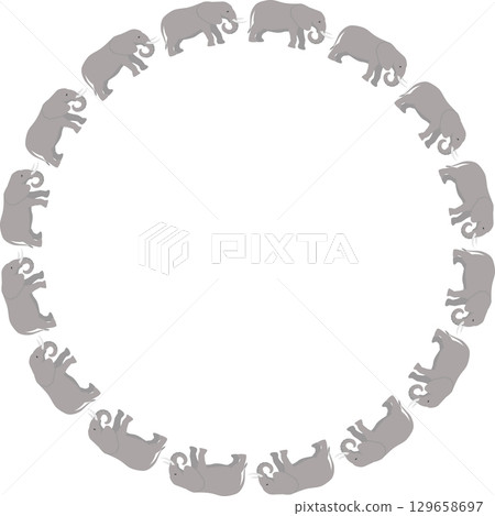 Empty frame of cute safari animals. African elephant template. Wildlife animal on white background Empty frame of cute safari animals. African elephant template. Wildlife animal on white background 129658697
