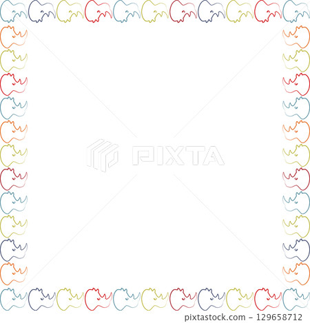 Rhino line drawing frame. Wildlife animal on white background border with empty space for your text 129658712