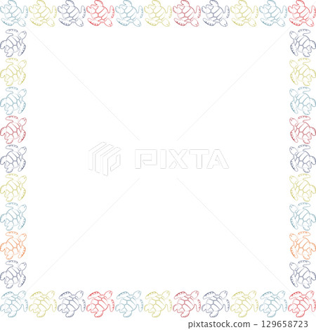 Turtle empty frame. Cute cartoon illustration template with empty space for your text. Baby shower 129658723