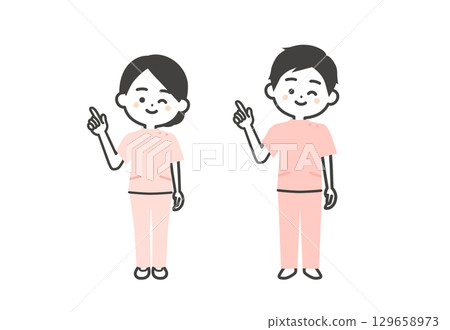 A three-dimensional illustration of a man and woman in Casey costume pointing while winking A three-dimensional illustration of a man and woman in Casey costume pointing while winking 129658973