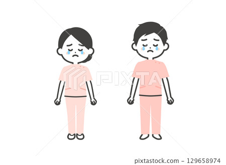 Three-dimensional illustration of a man and woman in the form of a crying Casey Three-dimensional illustration of a man and woman in the form of a crying Casey 129658974