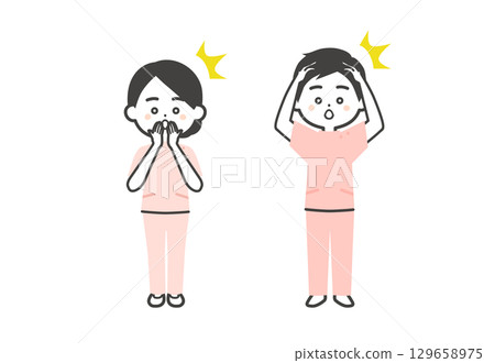 凱西男人和女人驚訝的三維插圖 凱西男人和女人驚訝的三維插圖 129658975