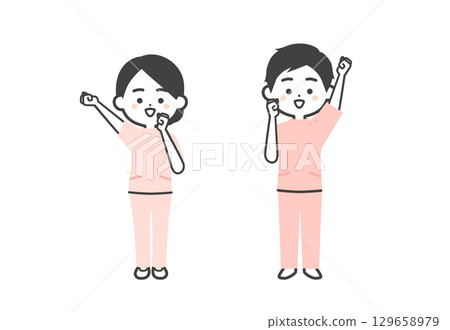 凱西拳頭泵中男人和女人的三維插圖 凱西拳頭泵中男人和女人的三維插圖 129658979