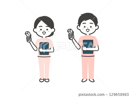 身穿凱西服裝的男子和女子手持溫度計的三維插圖 129658983