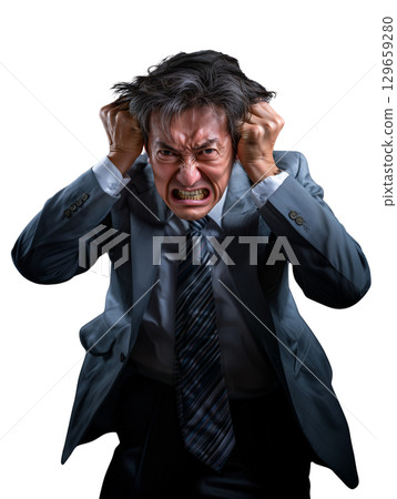 An angry, powerful expression of an elderly man (transparent PNG) – Yelling, pointing, and intimidating 129659280