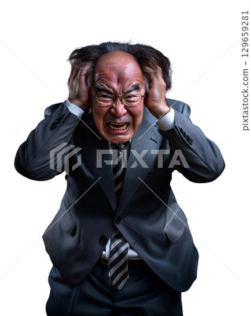 An angry, powerful expression of an elderly man (transparent PNG) – Yelling, pointing, and intimidating 129659281