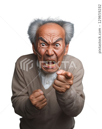 An angry, powerful expression of an elderly man (transparent PNG) – Yelling, pointing, and intimidating 129659282