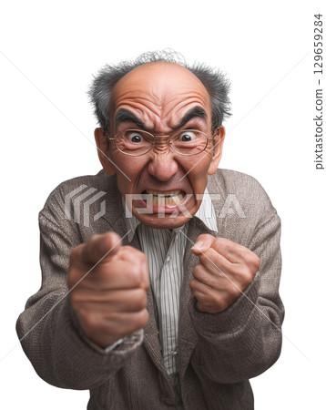 An angry, powerful expression of an elderly man (transparent PNG) – Yelling, pointing, and intimidating 129659284