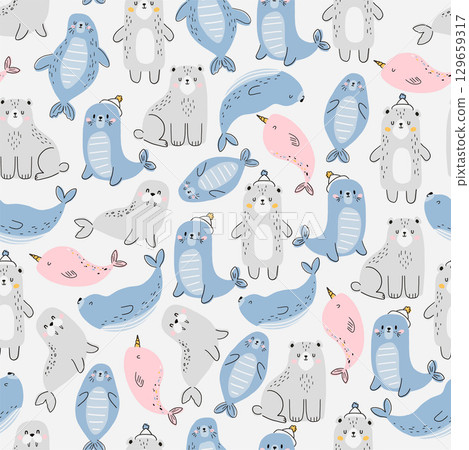 arctic baby animals vector pattern arctic baby animals vector pattern 129659317