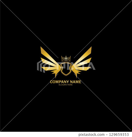 golden winged shield with crown logo / heraldry symbol golden winged shield with crown logo / heraldry symbol 129659353