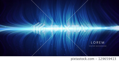 Futuristic elegant blue wave ray on dark background with lighting effect and sparkle. 129659413