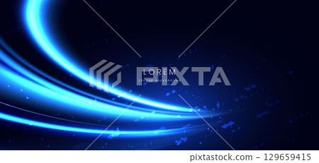 Blue light ray glowing with square pattern on dark blue background. Blue light ray glowing with square pattern on dark blue background. 129659415