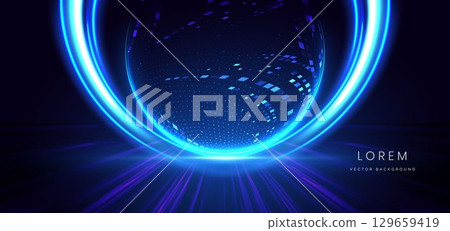 Futuristic glowing blue square pattern on dark blue background. Futuristic glowing blue square pattern on dark blue background. 129659419