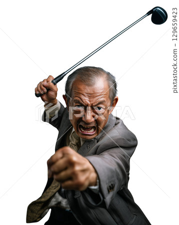 An angry, powerful expression of an elderly man (transparent PNG) – Yelling, pointing, and intimidating 129659423