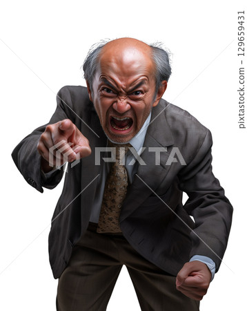 一位老人憤怒而有力的表情（透明 PNG）－大喊大叫、指指點點、恐嚇 129659431