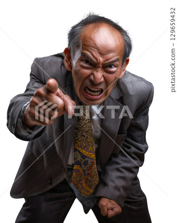 一位老人憤怒而有力的表情（透明 PNG）－大喊大叫、指指點點、恐嚇 129659432
